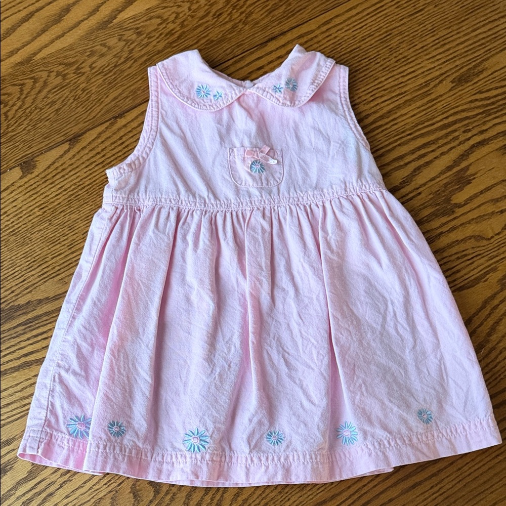 Parisian Bebe Pink Dress with Blue Floral Embroidery